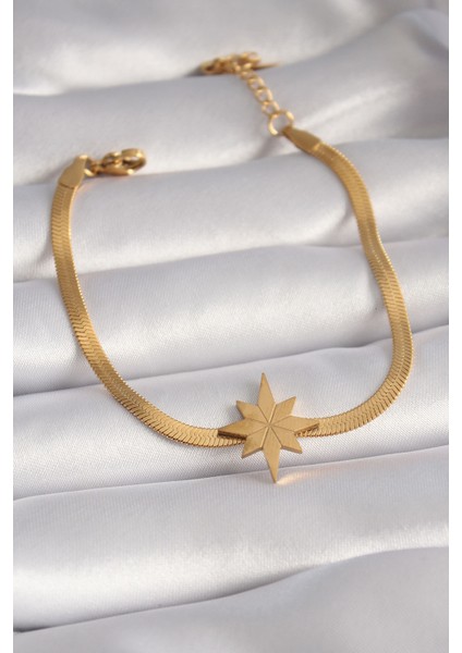 316L Çelik Gold Renk Italyan Zincir Model Kutup Yıldızı Figür Kadın Bileklik - TJ-BB5932