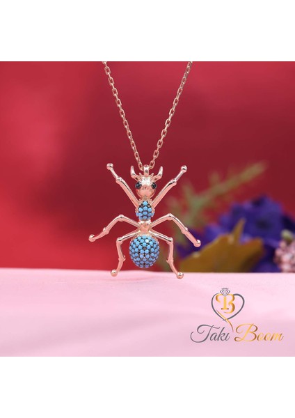 Turkuaz Taşlı Karınca Gümüş Kolye