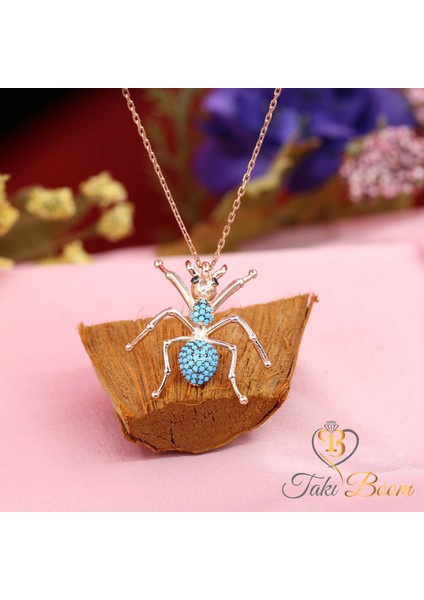 Turkuaz Taşlı Karınca Gümüş Kolye modelleri