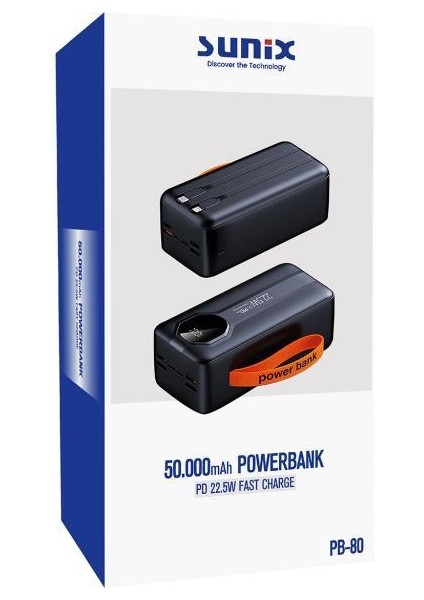 50.000 Mah Pd 22,5W Hızlı Şarj Kendinden Kablolu Taşınabilir Powerbank Pb-80