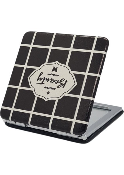 Desenli Çift Taraflı Katlanır Kadın Makyaj Cep Aynası Kapaklı - Parlak ve Eğlenceli Tasarım