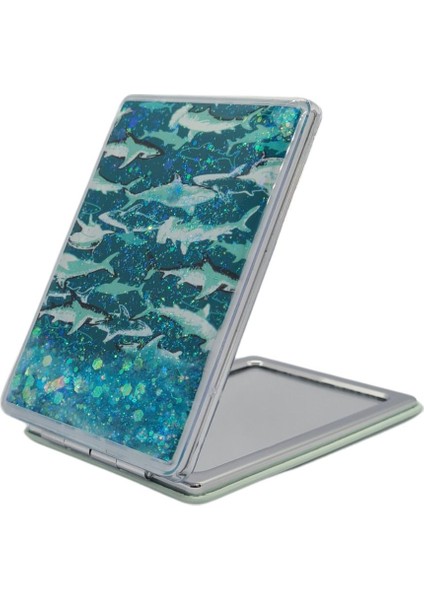 Sulu ve Simli Desenli Çift Taraflı Katlanır Makyaj Aynası - Parlak ve Eğlenceli Tasarım