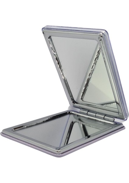 Mor Sulu ve Simli Desenli Çift Taraflı Katlanır Makyaj Aynası - Mor modelleri