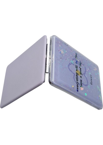 Mor Sulu ve Simli Desenli Çift Taraflı Katlanır Makyaj Aynası - Mor fırsatları