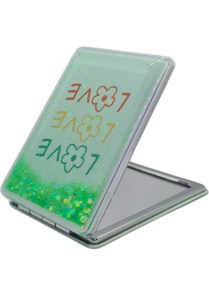 Sulu ve Simli Desenli Çift Taraflı Katlanır Makyaj Aynası - Parlak ve Eğlenceli Tasarım