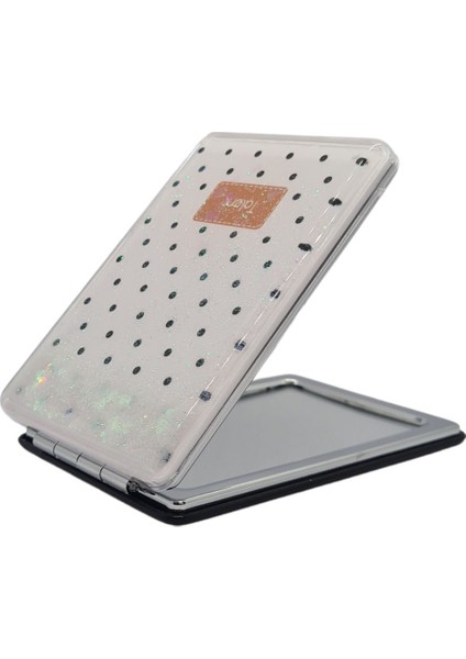 Sulu ve Simli Desenli Çift Taraflı Katlanır Makyaj Aynası - Parlak ve Eğlenceli Tasarım