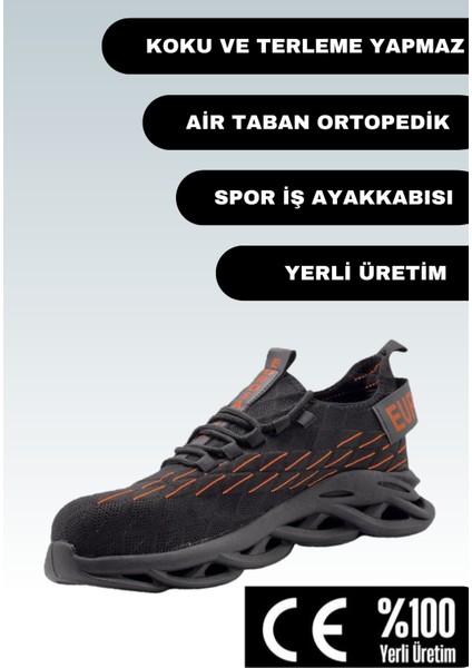 Spor İş Ayakkabısı Air Taban Ortopedik Çelik Burunlu Siyah