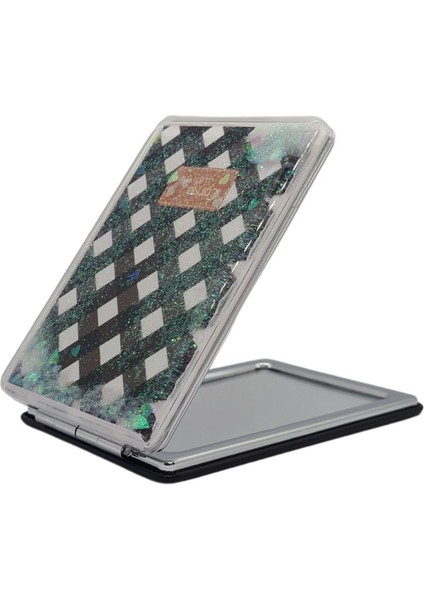 Sulu ve Simli Desenli Çift Taraflı Katlanır Makyaj Aynası - Parlak ve Eğlenceli Tasarım