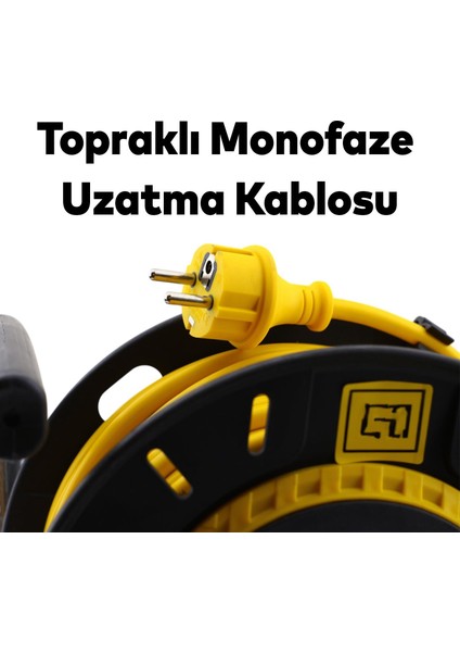 Plastik Makaralı Seyyar %100 Bakır Kablo 4 Prizli 40 Metre Kapaklı Uzatma Kablosu 3x2.5 mm H05VV-F