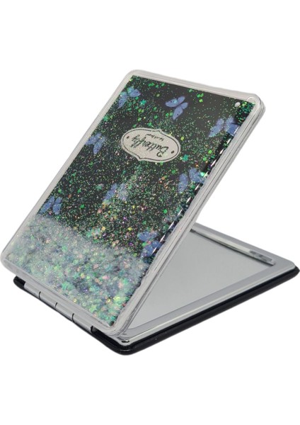 Sulu ve Simli Desenli Çift Taraflı Katlanır Makyaj Aynası - Parlak ve Eğlenceli Tasarım