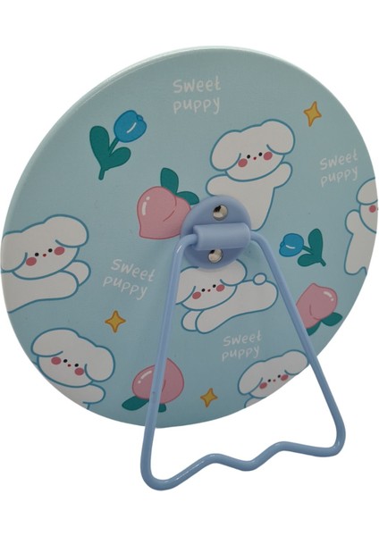 Sevimli Temalı Katlanabilir Makyaj ve Büyük Masa Aynası 15X15 Ayaklı, Yuvarlak ve Taşınabilir