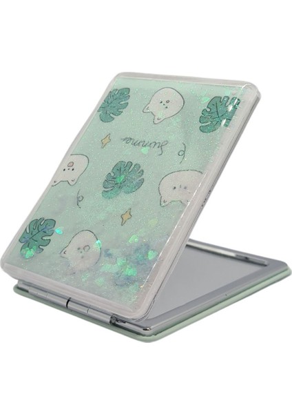 Sulu ve Simli Desenli Çift Taraflı Katlanır Makyaj Aynası - Parlak ve Eğlenceli Tasarım