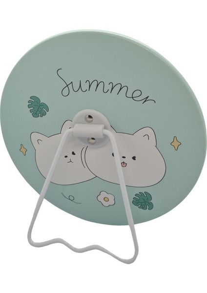 Sevimli Temalı Katlanabilir Makyaj ve Büyük Masa Aynası 15X15 Ayaklı, Yuvarlak ve Taşınabilir