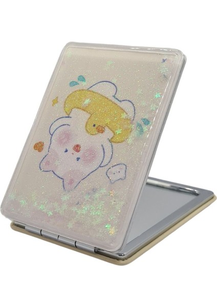 Sulu ve Simli Desenli Çift Taraflı Katlanır Makyaj Aynası - Parlak ve Eğlenceli Tasarım