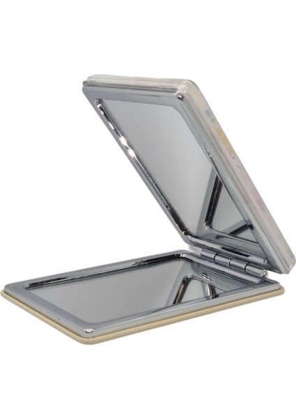 Sulu ve Simli Desenli Çift Taraflı Katlanır Makyaj Aynası - Parlak ve Eğlenceli Tasarım modelleri