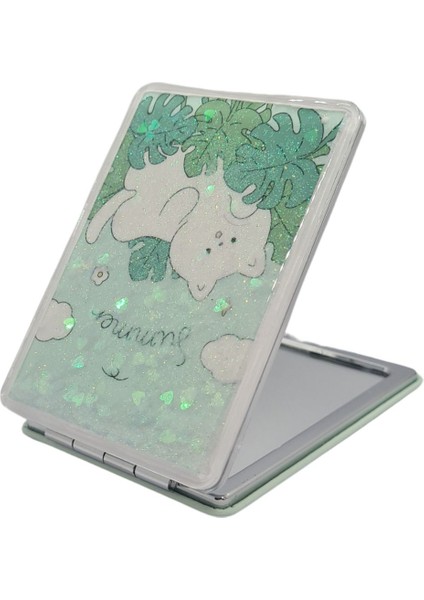 Sulu ve Simli Desenli Çift Taraflı Katlanır Makyaj Aynası - Parlak ve Eğlenceli Tasarım