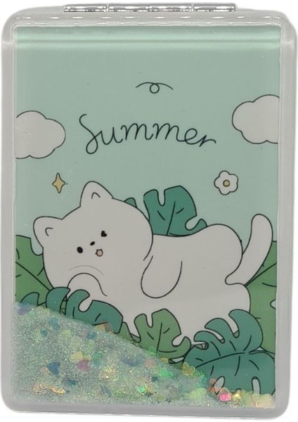 Sulu ve Simli Desenli Çift Taraflı Katlanır Makyaj Aynası - Parlak ve Eğlenceli Tasarım fiyatları