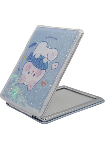 Sulu ve Simli Desenli Çift Taraflı Katlanır Makyaj Aynası - Parlak ve Eğlenceli Tasarım