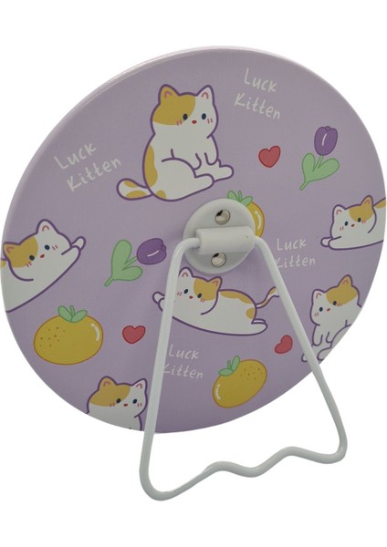 Sevimli Temalı Katlanabilir Makyaj ve Büyük Masa Aynası 15X15 Ayaklı, Yuvarlak ve Taşınabilir