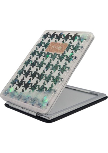 Sulu ve Simli Desenli Çift Taraflı Katlanır Makyaj Aynası - Parlak ve Eğlenceli Tasarım