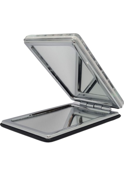 Sulu ve Simli Desenli Çift Taraflı Katlanır Makyaj Aynası - Parlak ve Eğlenceli Tasarım modelleri