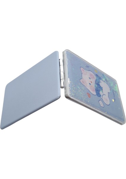 Sulu ve Simli Desenli Çift Taraflı Katlanır Makyaj Aynası - Parlak ve Eğlenceli Tasarım fırsatları