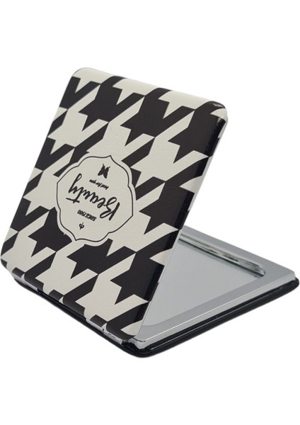 Desenli Çift Taraflı Katlanır Kadın Makyaj Cep Aynası Kapaklı - Parlak ve Eğlenceli Tasarım