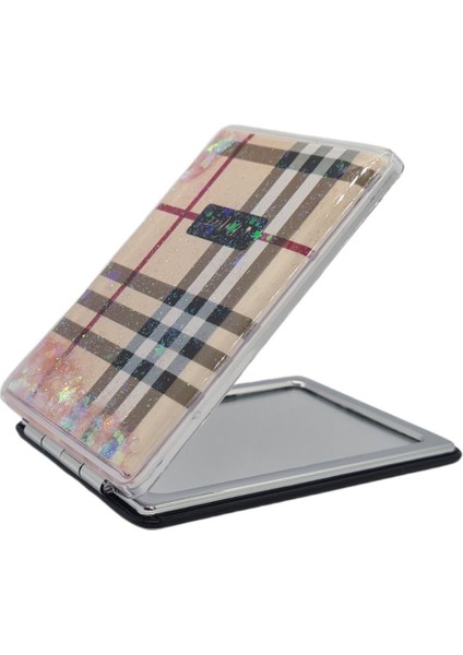 Sulu ve Simli Desenli Çift Taraflı Katlanır Makyaj Aynası - Parlak ve Eğlenceli Tasarım