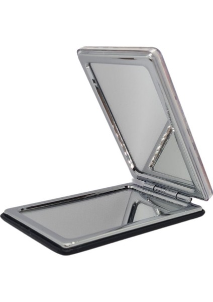 Sulu ve Simli Desenli Çift Taraflı Katlanır Makyaj Aynası - Parlak ve Eğlenceli Tasarım modelleri