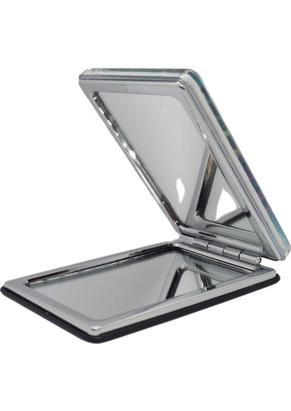 Sulu ve Simli Desenli Çift Taraflı Katlanır Makyaj Aynası - Parlak ve Eğlenceli Tasarım modelleri