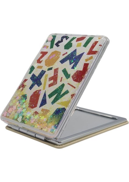 Sulu ve Simli Desenli Çift Taraflı Katlanır Makyaj Aynası - Parlak ve Eğlenceli Tasarım