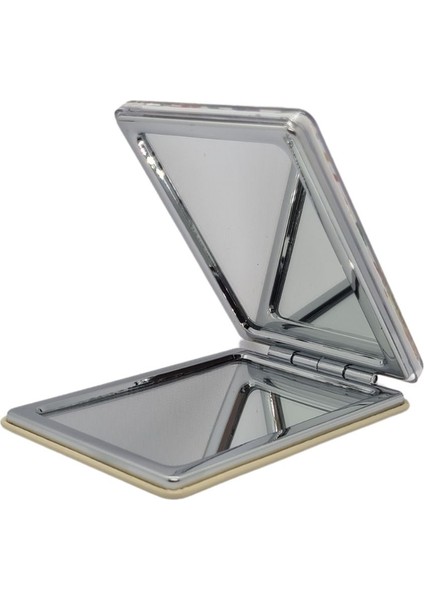 Sulu ve Simli Desenli Çift Taraflı Katlanır Makyaj Aynası - Parlak ve Eğlenceli Tasarım modelleri