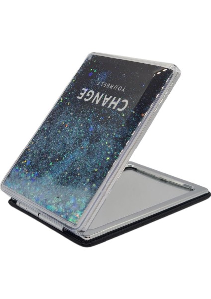 Sulu ve Simli Desenli Çift Taraflı Katlanır Makyaj Aynası - Parlak ve Eğlenceli Tasarım