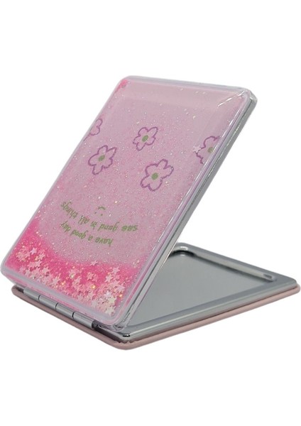 Sulu ve Simli Desenli Çift Taraflı Katlanır Makyaj Aynası - Parlak ve Eğlenceli Tasarım