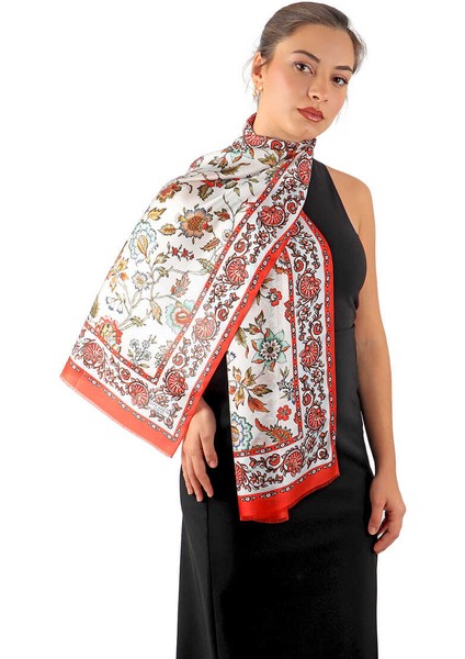 Kırmızı Lilyum Desen Vual Ipek Fular fiyatları