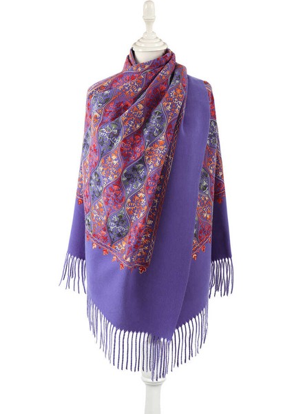 Mor Nakışlı Kışlık Şal