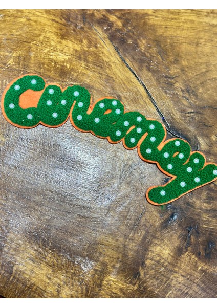 25X9 cm Dokuma Inci Boncuklu Yeşil Yazılı Arma Dikiş Aplike