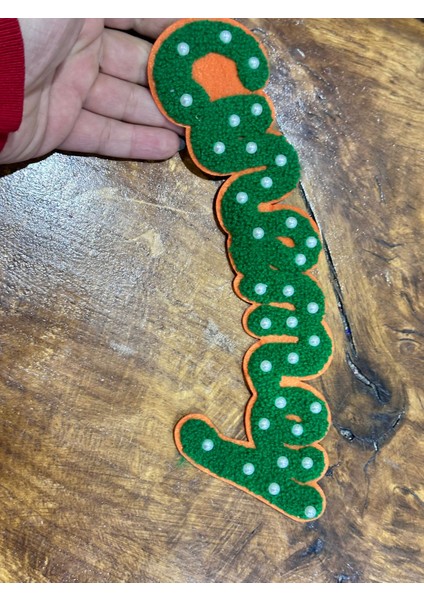 25X9 cm Dokuma Inci Boncuklu Yeşil Yazılı Arma Dikiş Aplike fiyatları