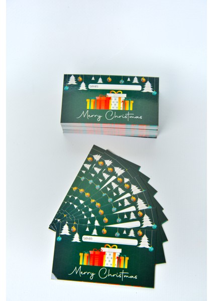 Merry Christmas Tebrik Kartı. 4,5x8,5 Cm. Tek Yön Baskılı ve SELEFONLU.100 Adet