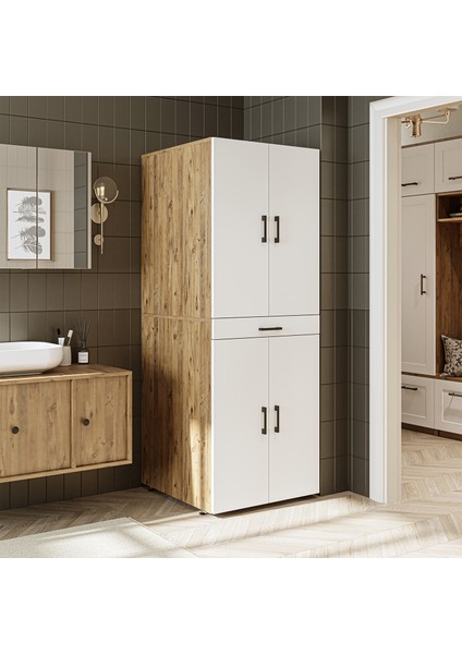 Banyo Dolabı Kapaklı Çamaşır ve Kurutma Makinesi Dolabı 70X185 cm