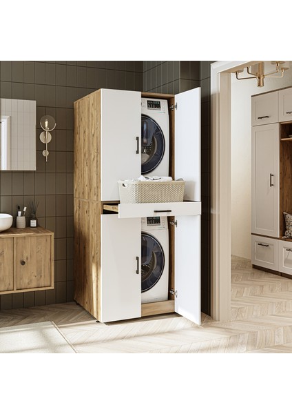 Banyo Dolabı Kapaklı Çamaşır ve Kurutma Makinesi Dolabı 70X185 cm fırsatları