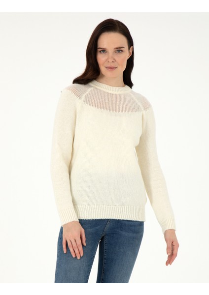 Kadın Ekru Regular Fit Yün Karışımlı Kazak 50291359-VR019