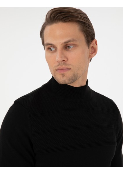 Erkek Siyah Slim Fit Yarım Balıkçı Yaka Triko Kazak 50300625-VR046 fiyatları