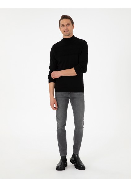 Erkek Siyah Slim Fit Yarım Balıkçı Yaka Triko Kazak 50300625-VR046 fırsatları