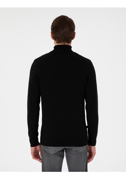 Erkek Siyah Slim Fit Yarım Balıkçı Yaka Triko Kazak 50300507-VR046 indirimleri