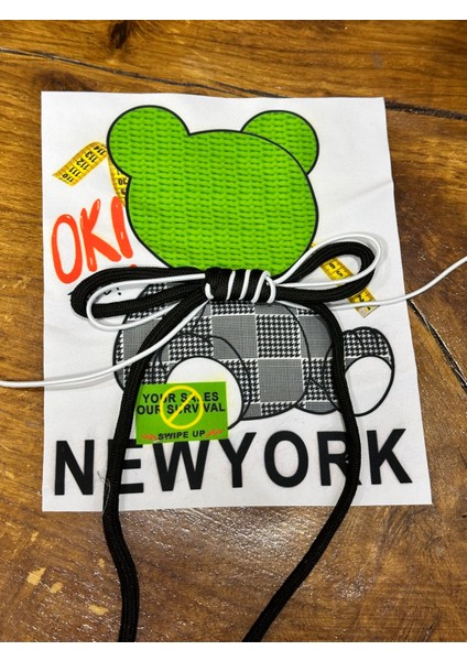 23X20 cm Fiyonk Ipli Newyork Yazılı Ayı Arma Dikiş Aplike
