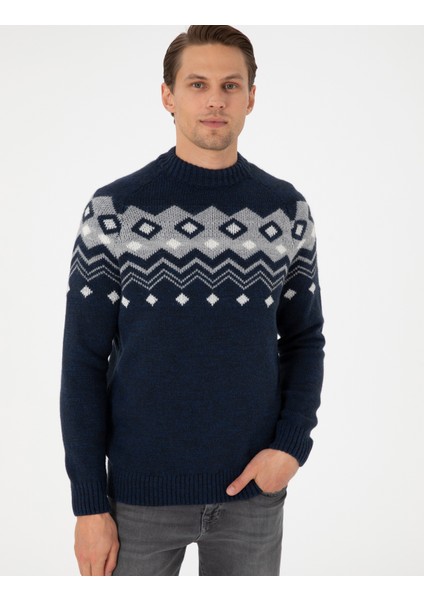 Erkek Lacivert Slim Fit Yarım Balıkçı Yaka Triko Kazak 50296448-VR033 modelleri