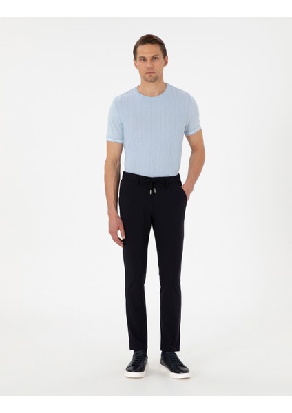 Erkek Açık Mavi Slim Fit Bisiklet Yaka Triko Kazak 50303616-VR095