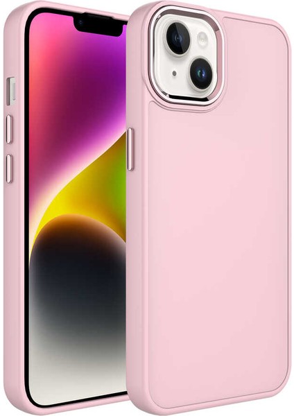 Apple iPhone 14 Plus Uyumlu Metal Çerçeve ve Buton Tasarımlı Silikon Luna Kapak - Pembe