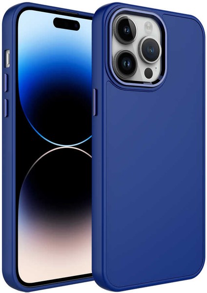Apple iPhone 14 Pro Uyumlu Metal Çerçeve ve Buton Tasarımlı Silikon Luna Kapak - Lacivert